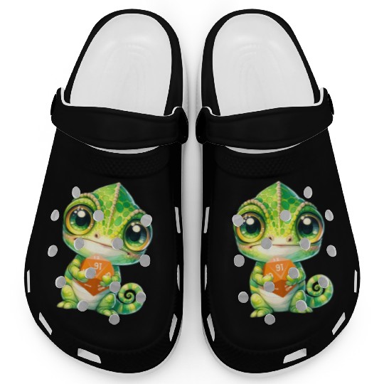 Chameleon Holding 20-sided Dice Clogs