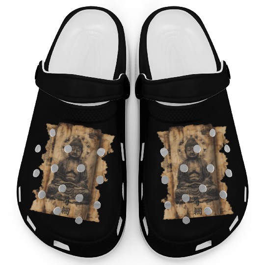 Vintage Papyrus Scroll Japanese Silhouette Buddha Clogs