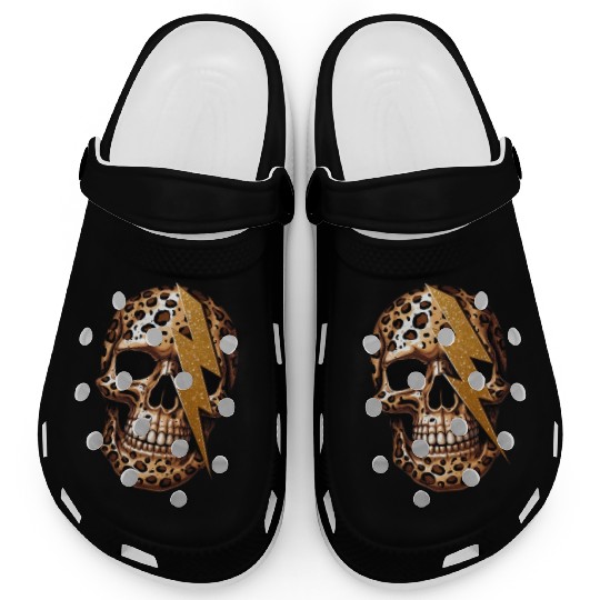 skull with leopard animal print Clogs