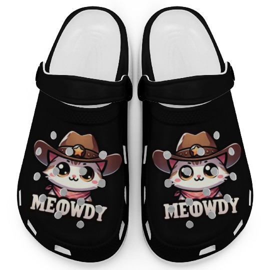 Cute Meowdy Cat Cowboy Pun Clogs