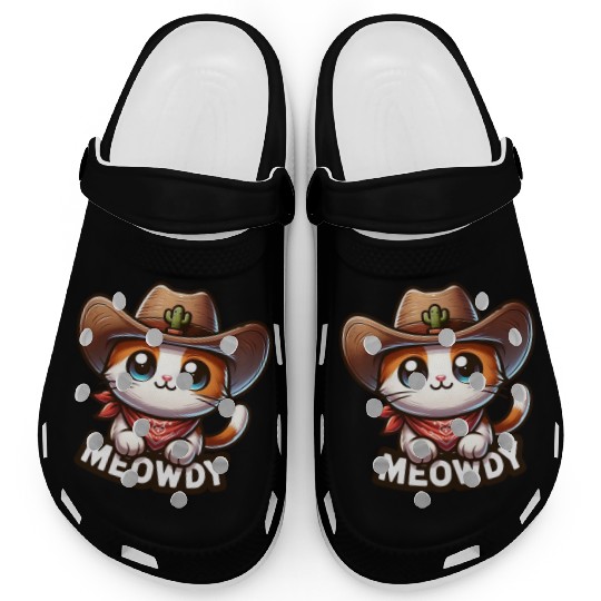 Cute Meowdy Cat Cowboy Pun Clogs
