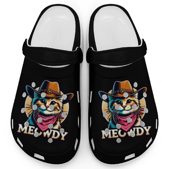 Cute Meowdy Cat Cowboy Pun Clogs