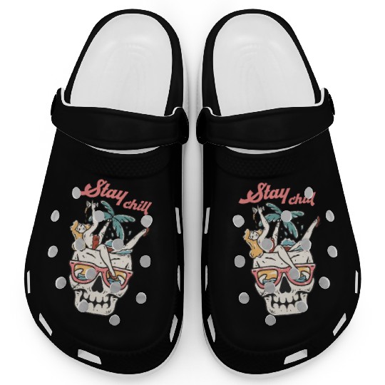 Stay Chill Tropical Skull Clogs