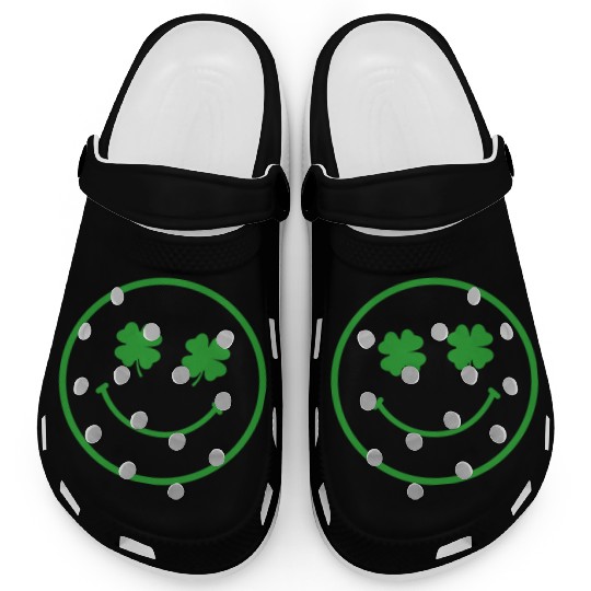 Green shamrock happy face Clogs