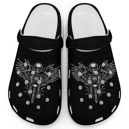 Motorcycle, skull and street-style wing Clogs