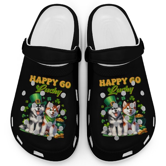 Happy Go Lucky Cute Husky St Patricks Day Clogs