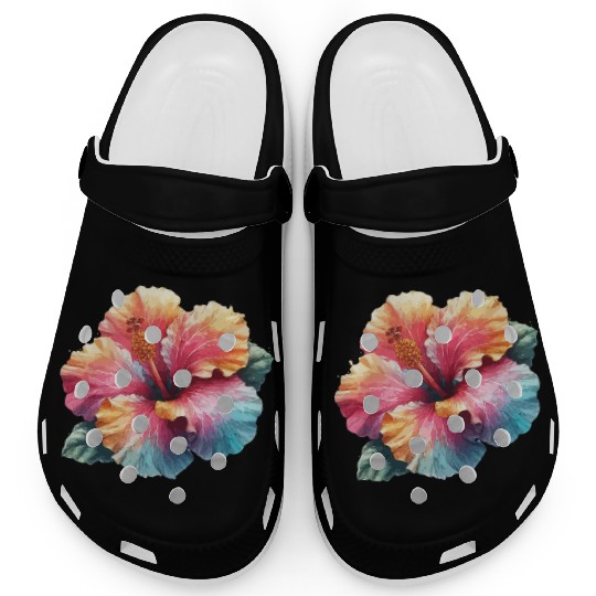 Tropical Hibiscus flower Art illustration Clogs