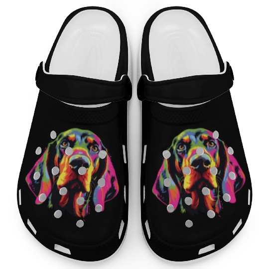 Watercolor Colorful Black And Tan Coonhound Clogs