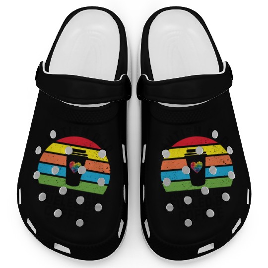 Autism dad powered by coffee sunset Clogs