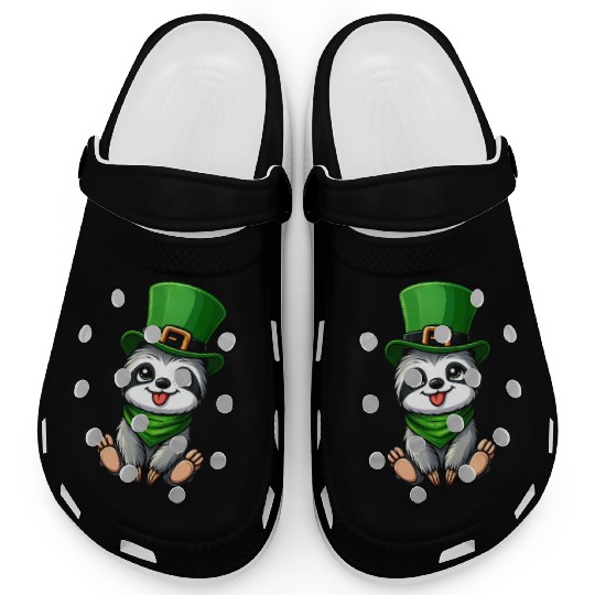 St. Patrick's Day Sloth Clumsy Cute Cartoon Design Clogs