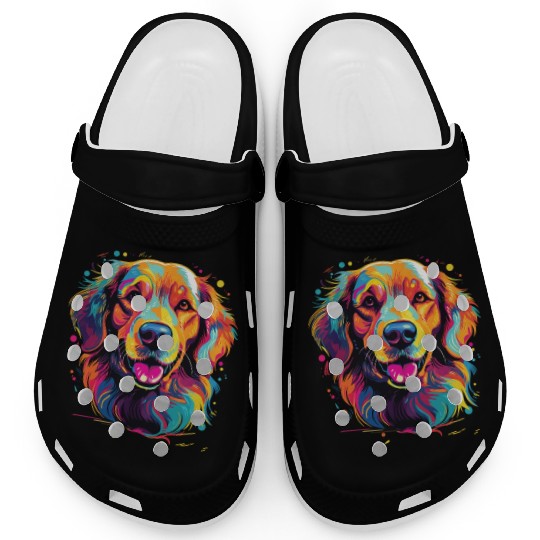 Watercolor Colorful Golden Retriever Clogs