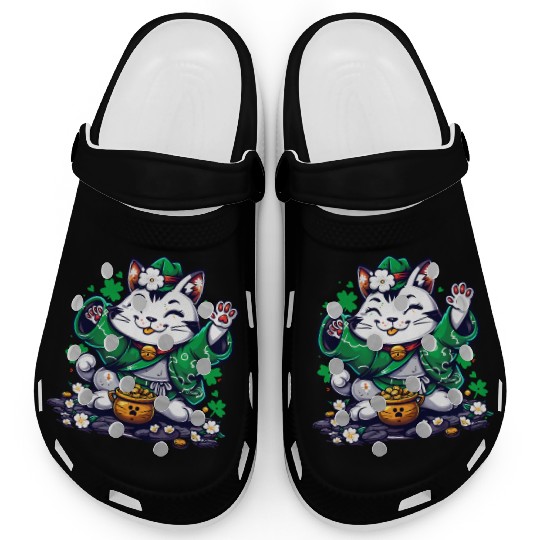 Kawaii St Patricks Day Cat With a Pot Of Gold Clogs