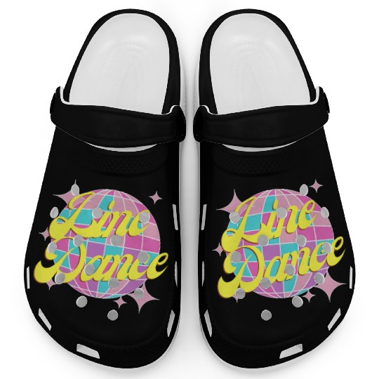 Line dance disco ball in fun neon party colors Clogs