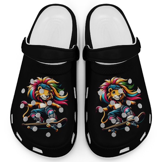 Cheeky Skater Giraffe on Skateboard Clogs