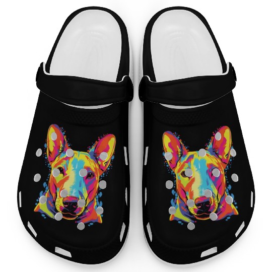 Watercolor Colorful Miniature Bull Terrier Clogs