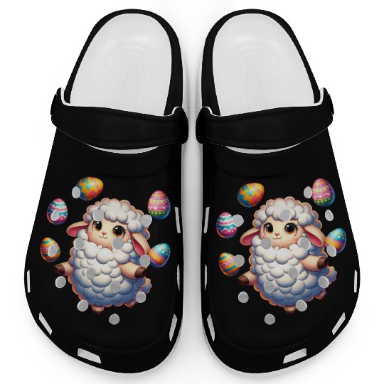 Colorful Easter Egg Juggling Lamb Cartoon Clogs