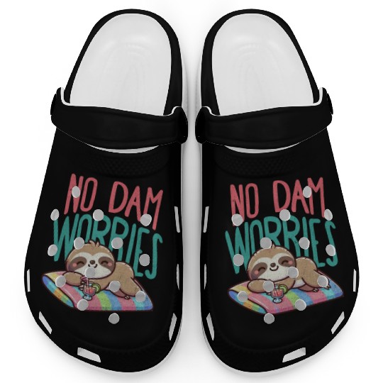 No Dam Worries Sloth on The Beach Relax Clogs