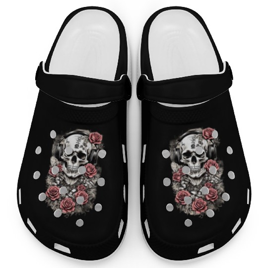 Rock & Roses Clogs: Skull, Roses & music nout
