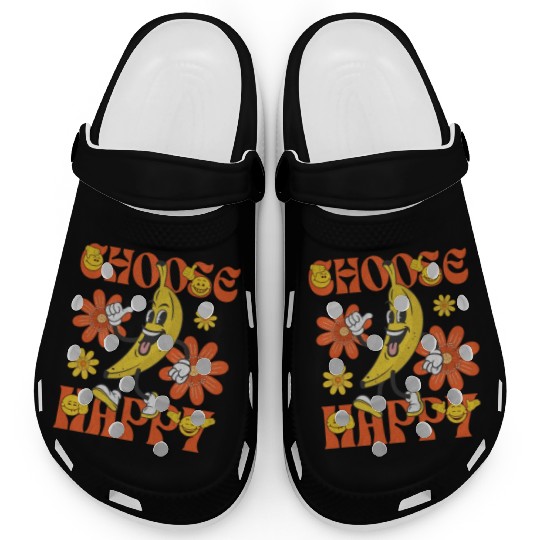 Choose Happy Retro Banana Mascot Clogs