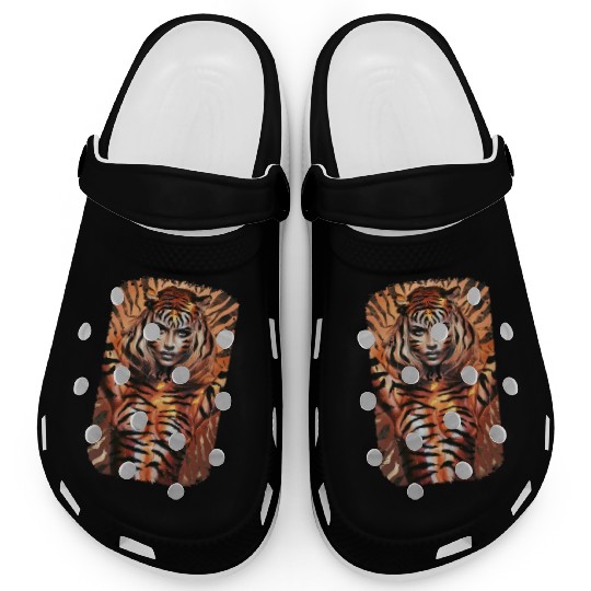 Fierce Jungle Tiger Spirit Fantasy Artwork Clogs