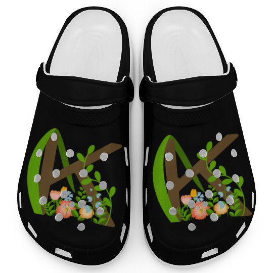 Capital letter K monogram and wildflowers Clogs
