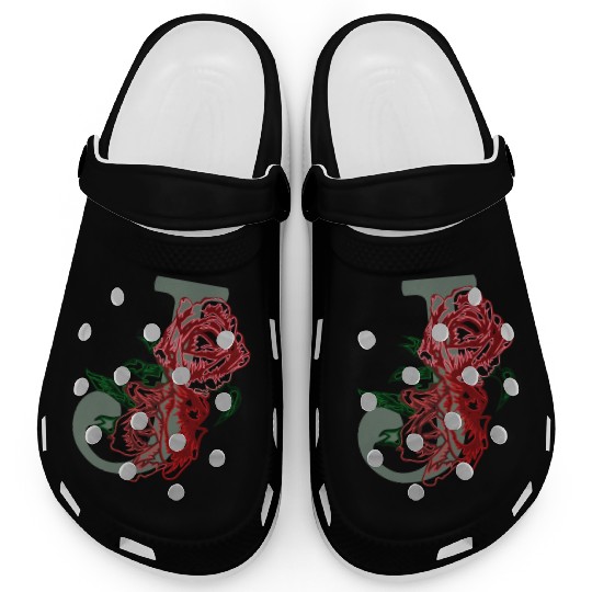 Capital letter J monogram and contour rose flowers Clogs