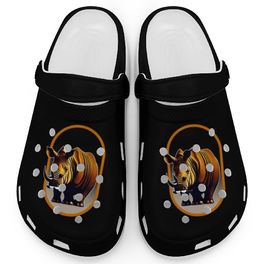 Javan Rhinoceros Illustration Clogs