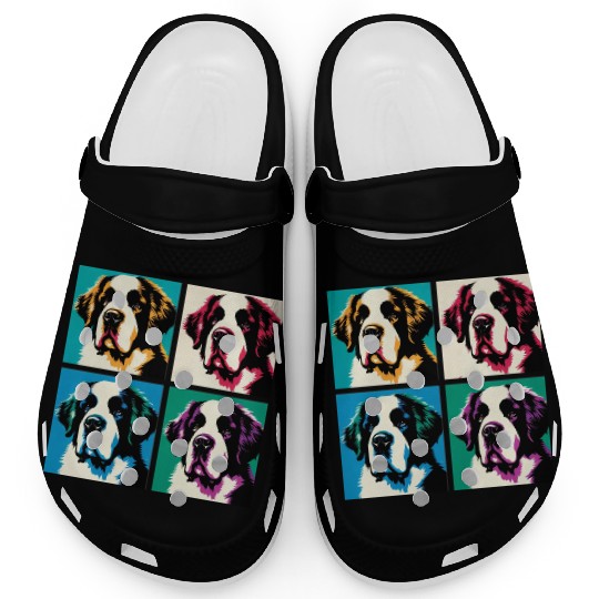 Pop Saint Bernard Dog Pop Art - Dog Lover Dog Port Clogs
