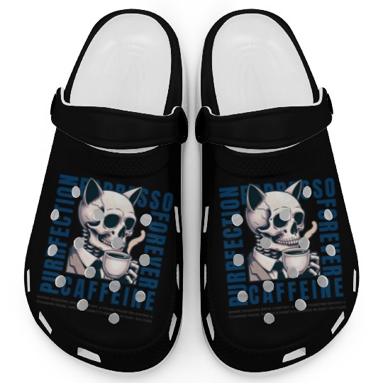 Cat Skull Caffeine Connoisseur - Eternal Coffee Clogs