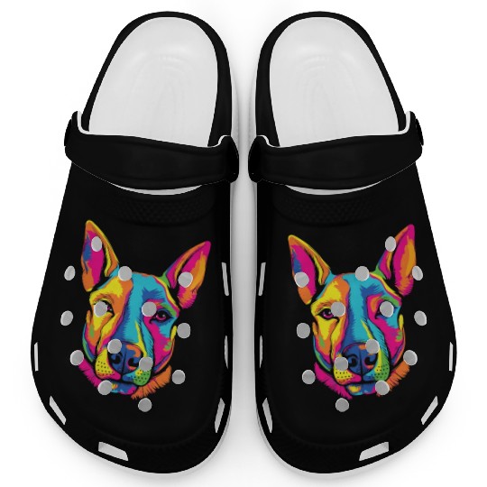 Watercolor Colorful Miniature Bull Terrier Clogs