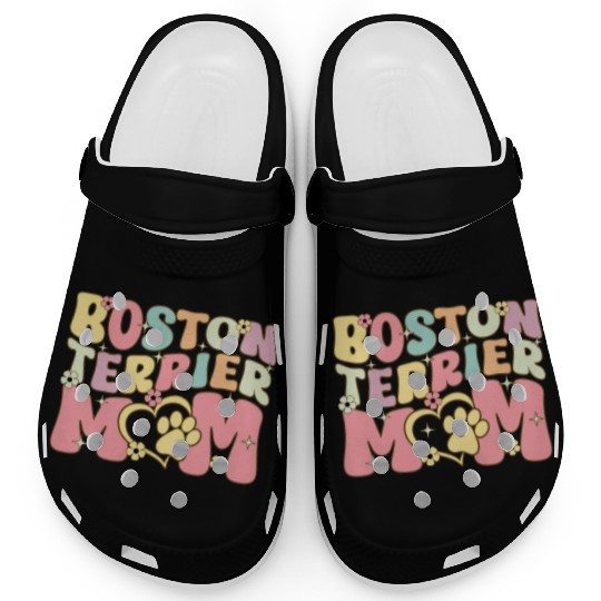 Boston Terrier Mom Groovy Female Dog Lover Clogs