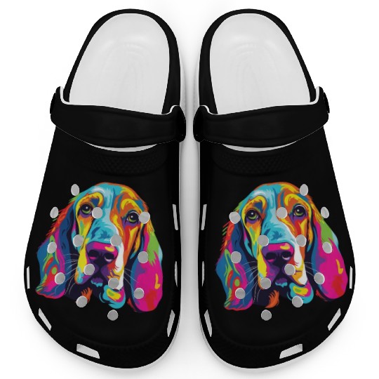 Watercolor Colorful Basset Hound Clogs