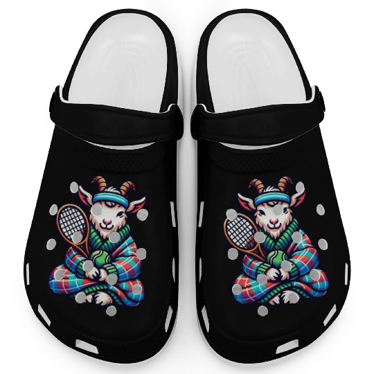 Goat Tennis Player On Court Racket Match Design Clogs