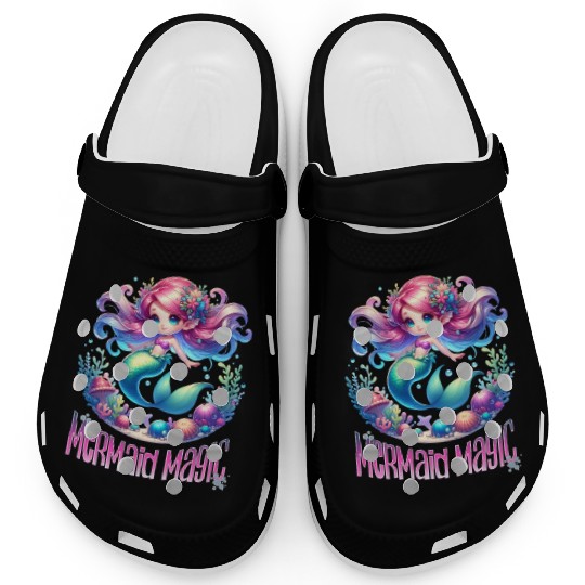 Cute Mermaid Magic Graphic, Colorful Ocean Fantasy Clogs