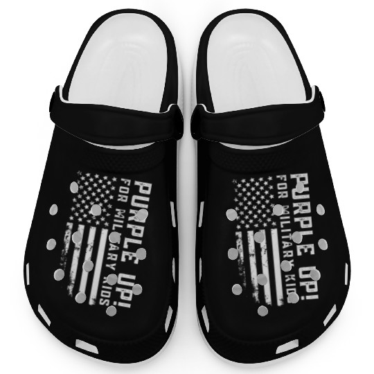 US Flag Purple Up for Military Kids Clogs