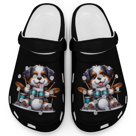 Cool Bernese Mountain Dog Drummer Design Clogs