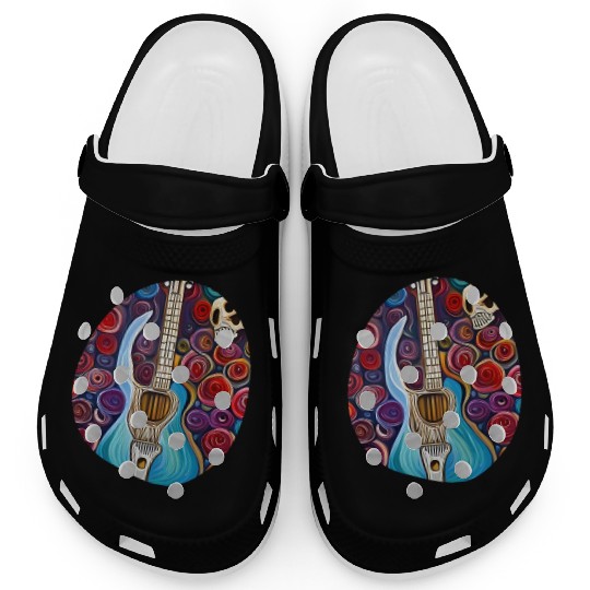 Blue Electric Guitar, Skull and Roses Clogs