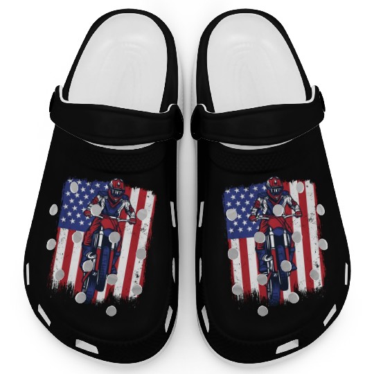 Motocross American Flag Motorcycle Racing Riders Clogs