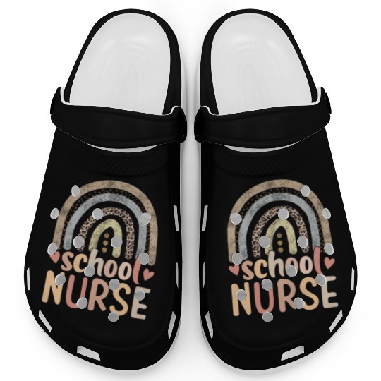 Rainbow Leopard Print School Nurse Back To School Clogs