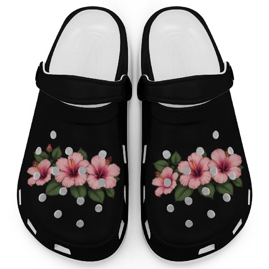 Tropical pink hibiscus flowers Clogs