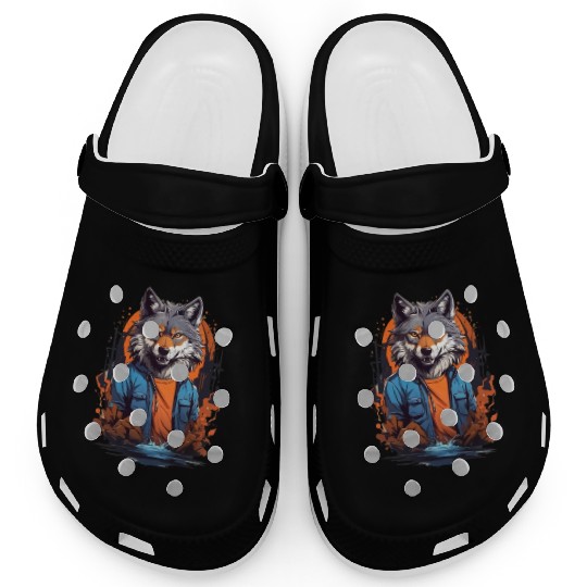 Design style wolf cartoon Clogs