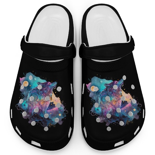 Wolf Print, Cosmic Wolves, Animal Print, Cosmos Clogs