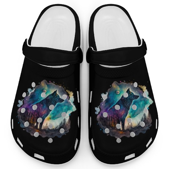 Wolf Print, Cosmic Wolves, Animal Print, Cosmos Clogs