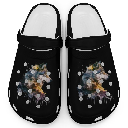 Wolf Print, Cosmic Wolves, Animal Print, Cosmos Clogs