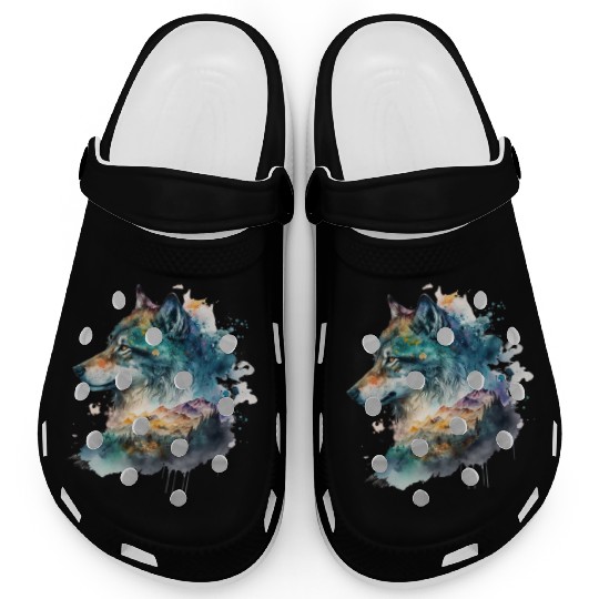 Wolf Print, Cosmic Wolves, Animal Print, Cosmos Clogs