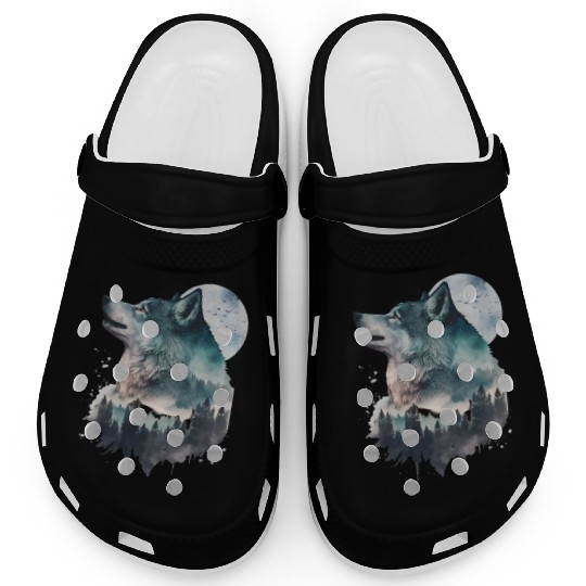 Wolf Print, Cosmic Wolves, Animal Print, Cosmos Clogs