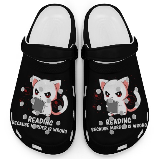 Reading - Reading Cat - Dark Humor - Reading Book Clogs