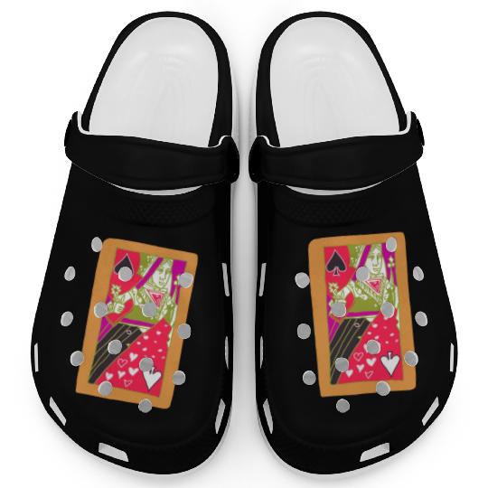 Orange Queen Of Spades Playing Card Clogs
