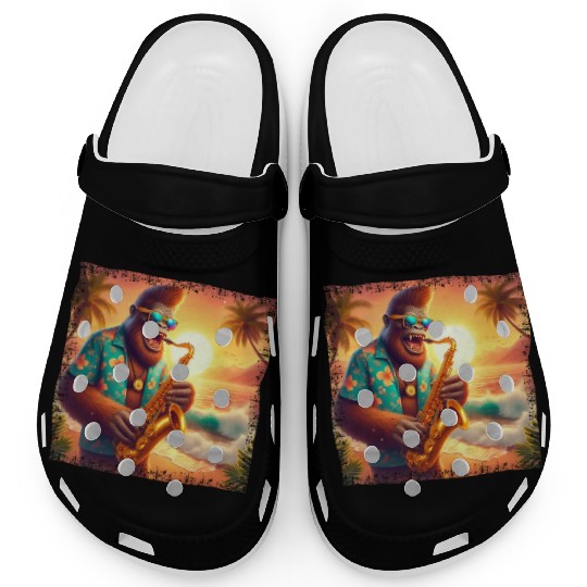 Bigfoot Saxophone Vacation Sunset Clogs