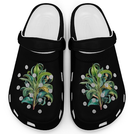 Watercolor Plant Hand Painted Clogs